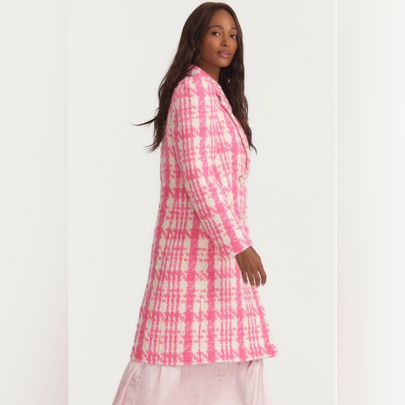 NWT LoveShackFancy Houndstooth Asryn Coat Majestic Pink XS - Picture 7 of 8